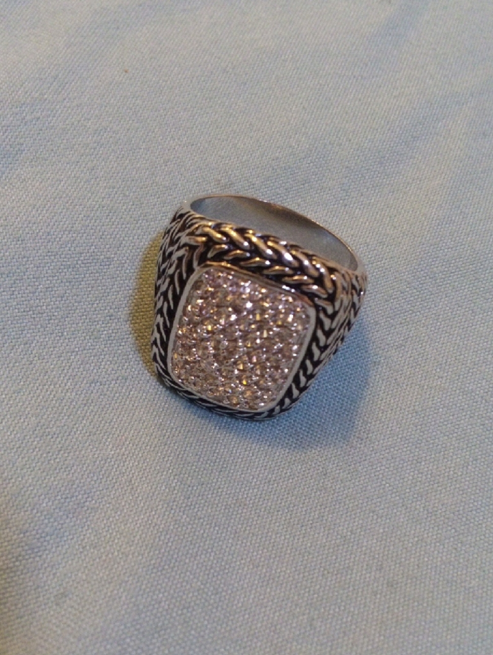 Sterling-Style Pave Square Signet Ring - Silver